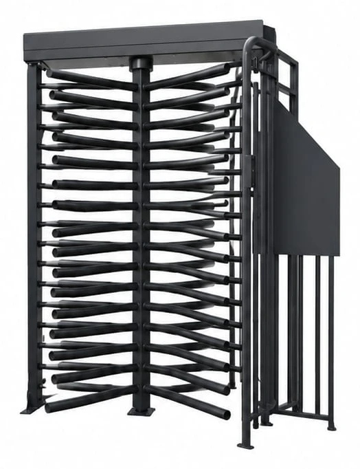 Brochure render of an IHD full height turnstile with an angled side panel